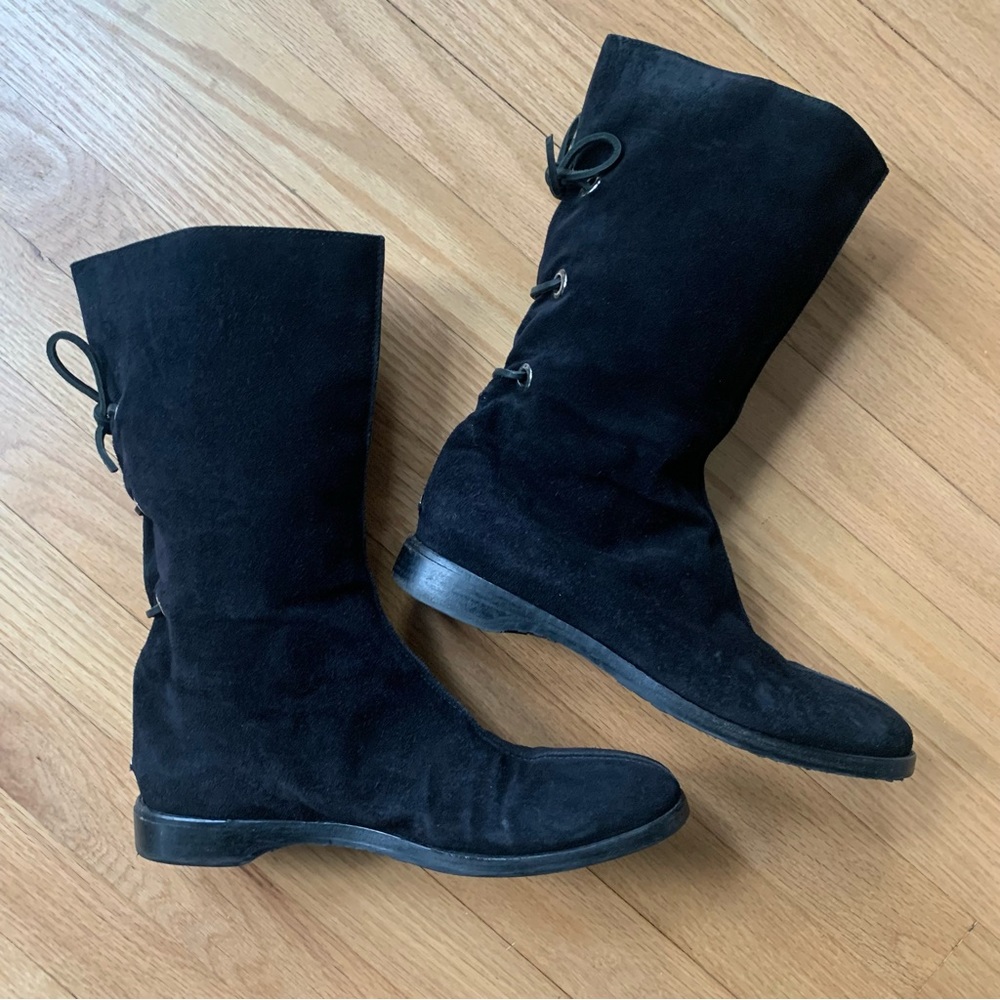 Jimmy Choo Black Suede Lace Up Fur Lined Boots Size 9